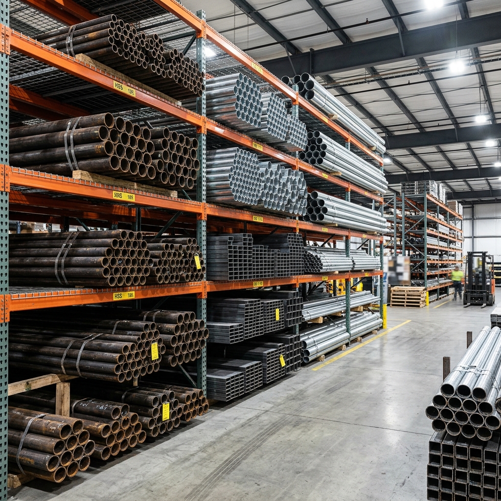 Stacked metal pipes in digital inventory system